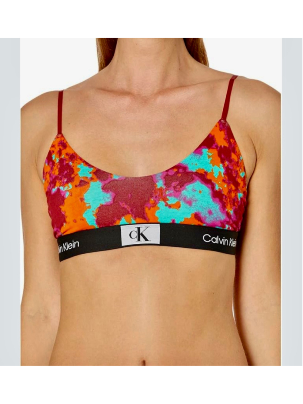 NWOT Women's Calvin Klein 1996 Bralette Size L Orange/Red Teal Tie Dye